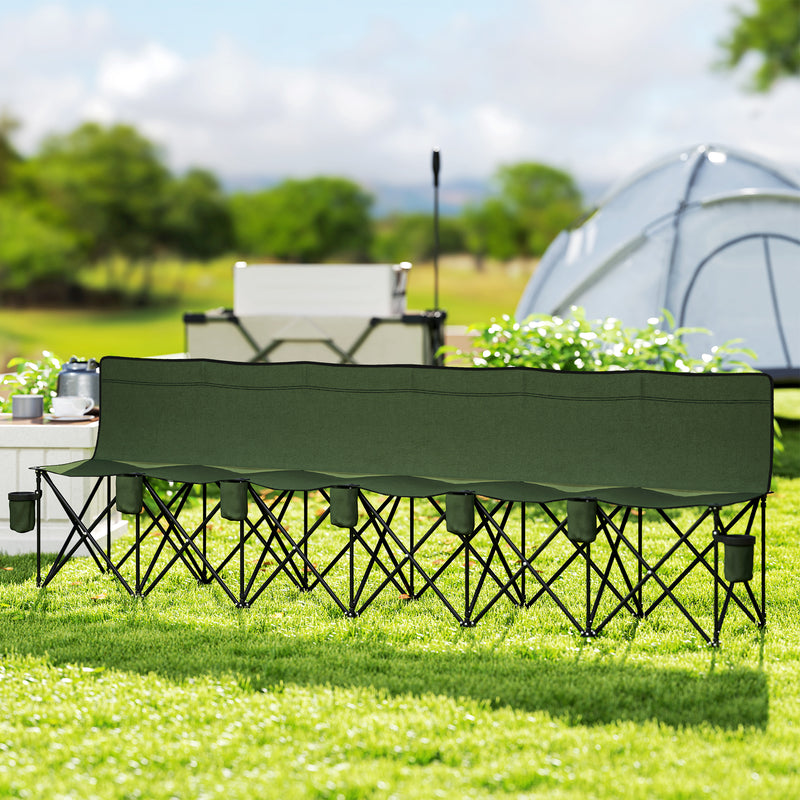 Folding 6 Seater Camping Bench for Easy Group Seating with Carry Bag Green