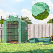 Mini Walk In Greenhouse With Raised Bed And Roll Up Windows For Garden Growing Green Outsunny