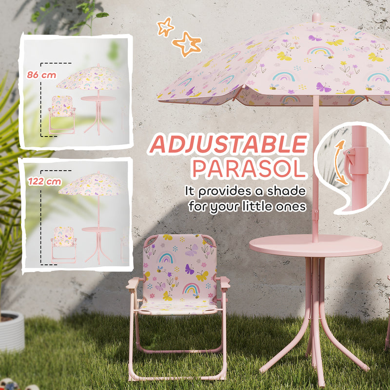 Kids Garden Table and Chair Set with Adjustable Parasol Rainbow Design 4pc Pink by AIYAPLAY Aiyaplay