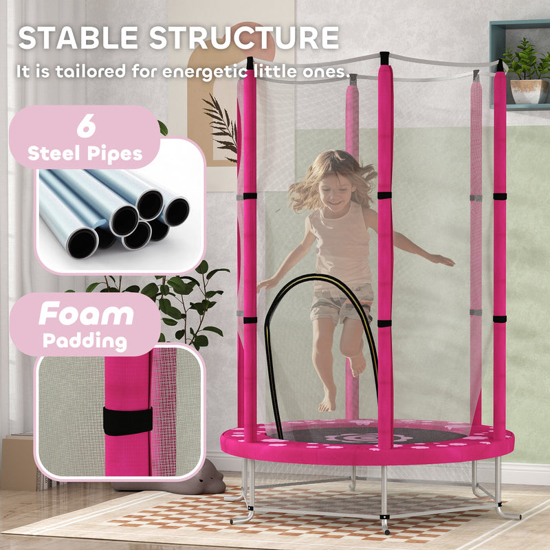 Pink 4.6ft Toddler Trampoline with Safety Net for Indoor and Outdoor Use Ages 3-6 by AIYAPLAY AOSOM