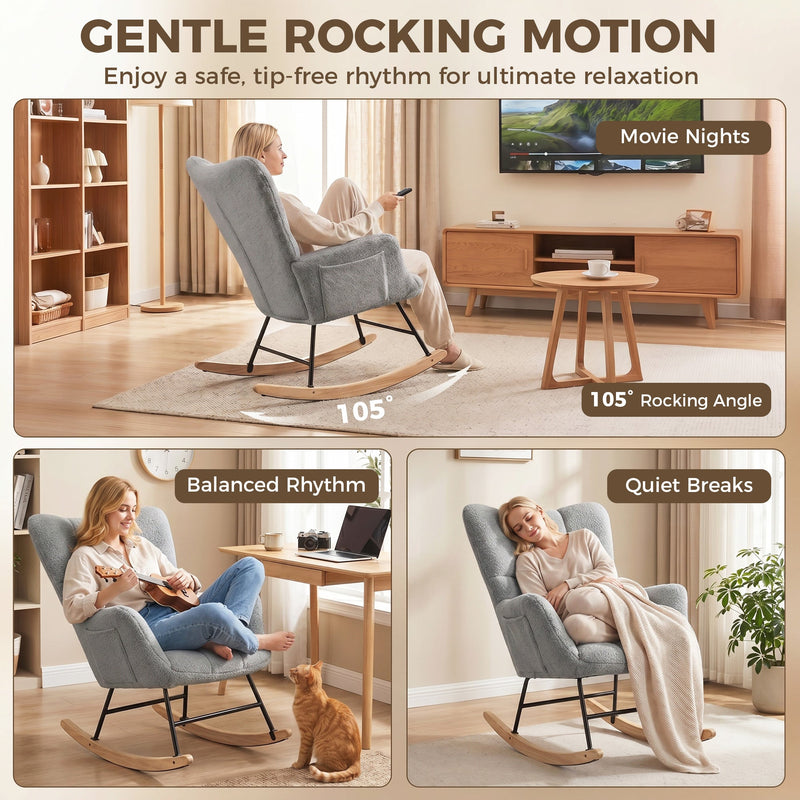 Rocking Chair for Relaxing with Soft Teddy Fleece and Supportive Foam