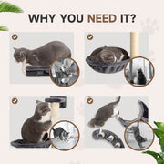 Four Piece Cat Wall Furniture Set with Hammock and Steps for Indoor Climbing Fun, Dark Grey