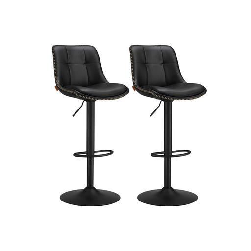 Set of 2 Black Bar Stools with Backrests Footrests and Metal Legs by Vasagle