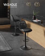 Set of 2 Black Bar Stools with Backrests Footrests and Metal Legs by Vasagle