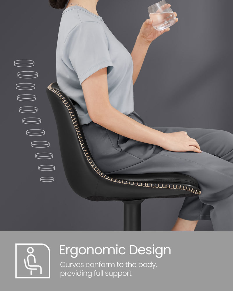 Set of 2 Black Bar Stools with Backrests Footrests and Metal Legs by Vasagle