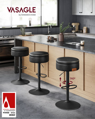 Ink Black Swivel Bar Stool with 360 Degree Rotation and Cushioned Seat by Vasagle