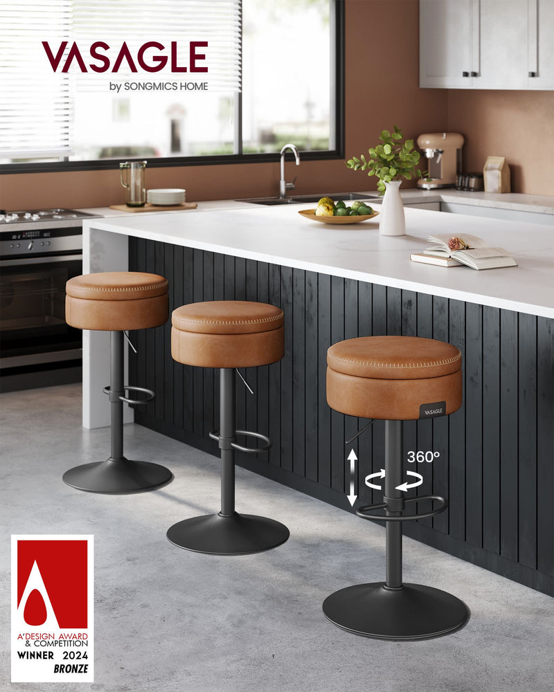 Caramel Brown Swivel Bar Stool with 360 Degree Rotation and Cushioned Seat by Vasagle