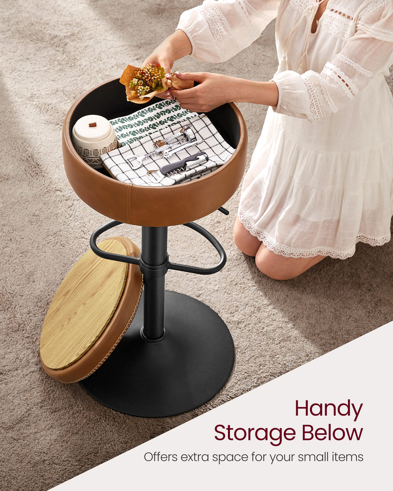 Caramel Brown Swivel Bar Stool with 360 Degree Rotation and Cushioned Seat by Vasagle