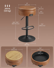 Caramel Brown Swivel Bar Stool with 360 Degree Rotation and Cushioned Seat by Vasagle