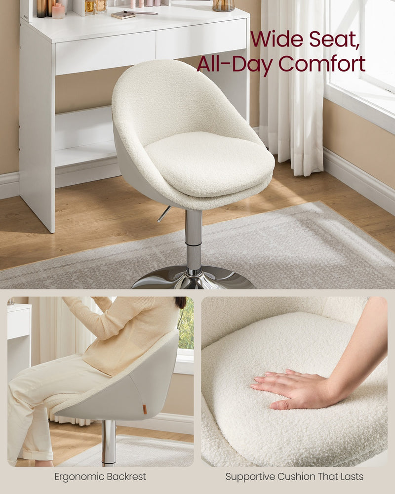 Cream White and Silver Grey Adjustable Dressing Chair with Backrest by VASAGLE VASAGLE