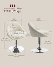 Cream White and Silver Grey Adjustable Dressing Chair with Backrest by VASAGLE VASAGLE