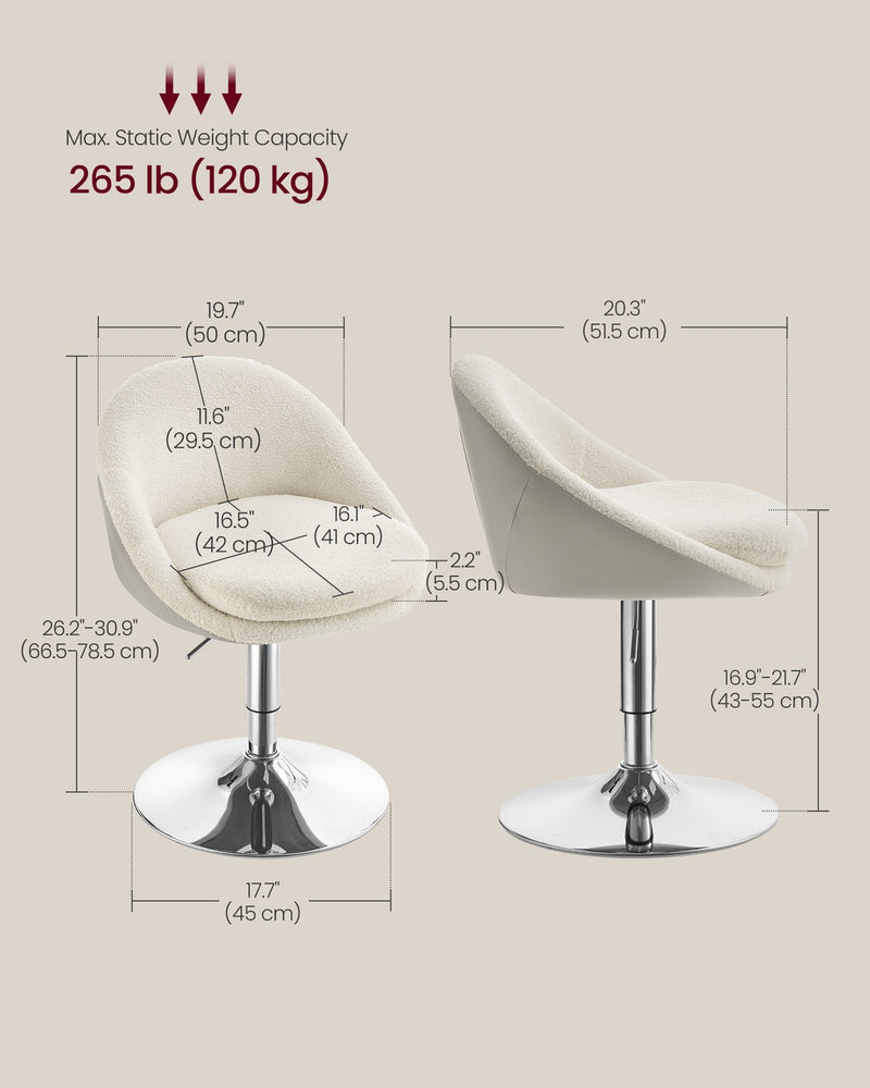 Cream White and Silver Grey Adjustable Dressing Chair with Backrest by VASAGLE VASAGLE