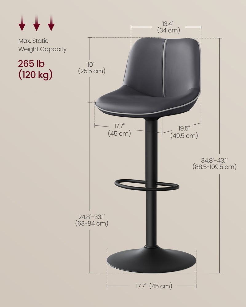 Set of 2 Adjustable Swivel Bar Stools with Footrest for Kitchen and Dining by Vasagle VASAGLE