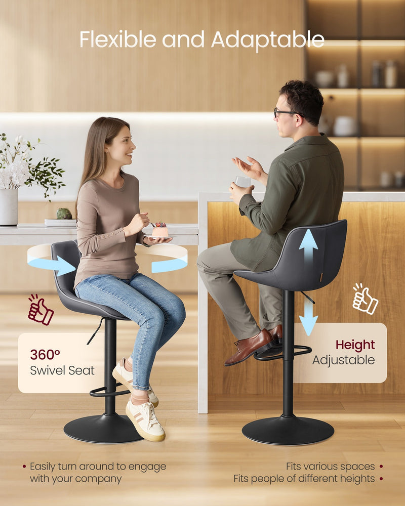 Set of 2 Adjustable Swivel Bar Stools with Footrest for Kitchen and Dining by Vasagle VASAGLE