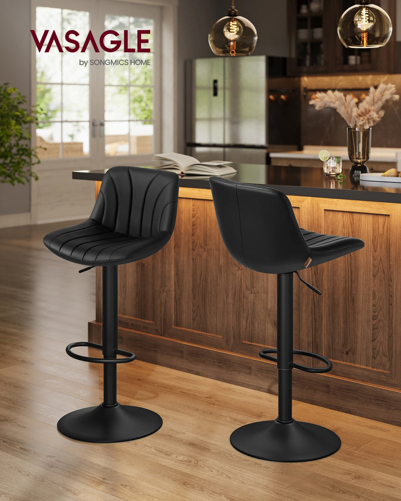 Pair of Black Leather Adjustable Swivel Bar Stools with Backrests and Footrests by Vasagle VASAGLE
