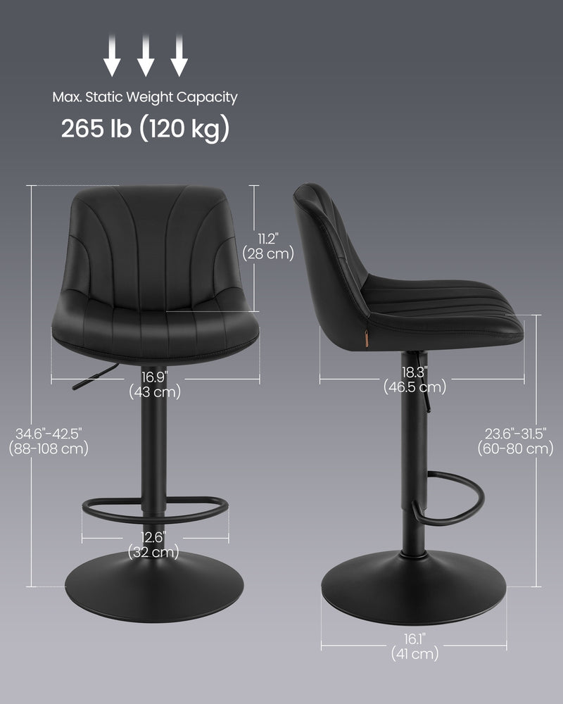Pair of Black Leather Adjustable Swivel Bar Stools with Backrests and Footrests by Vasagle VASAGLE