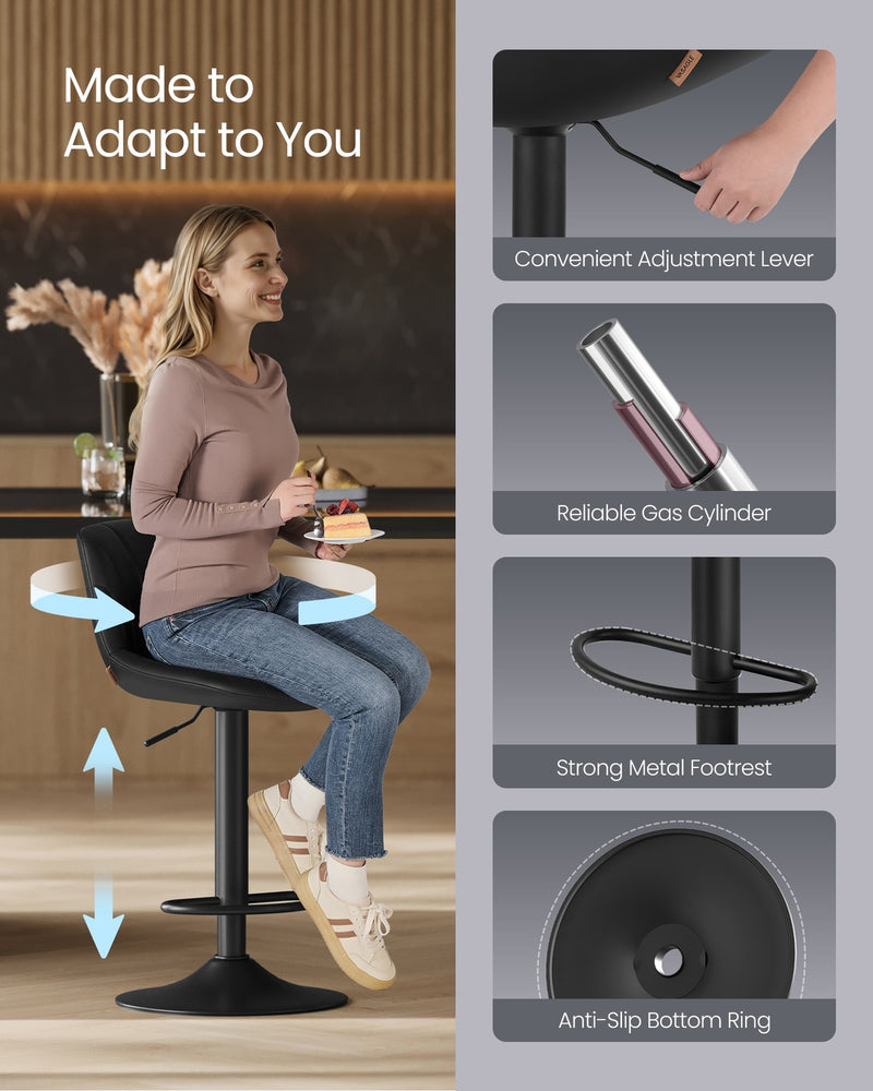 Pair of Black Leather Adjustable Swivel Bar Stools with Backrests and Footrests by Vasagle VASAGLE