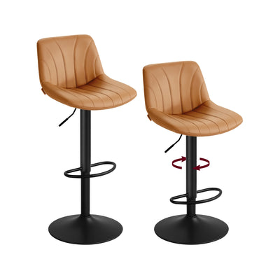 Set of 2 Adjustable Bar Stools with Backrests in Caramel Brown Faux Leather by Vasagle VASAGLE