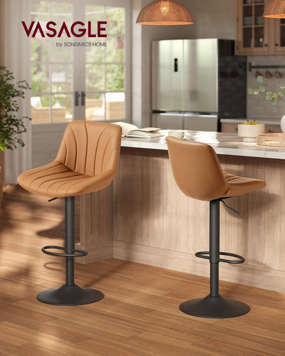 Set of 2 Adjustable Bar Stools with Backrests in Caramel Brown Faux Leather by Vasagle VASAGLE