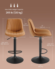 Set of 2 Adjustable Bar Stools with Backrests in Caramel Brown Faux Leather by Vasagle VASAGLE