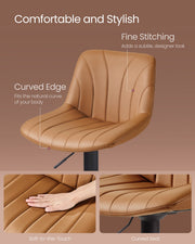 Set of 2 Adjustable Bar Stools with Backrests in Caramel Brown Faux Leather by Vasagle VASAGLE