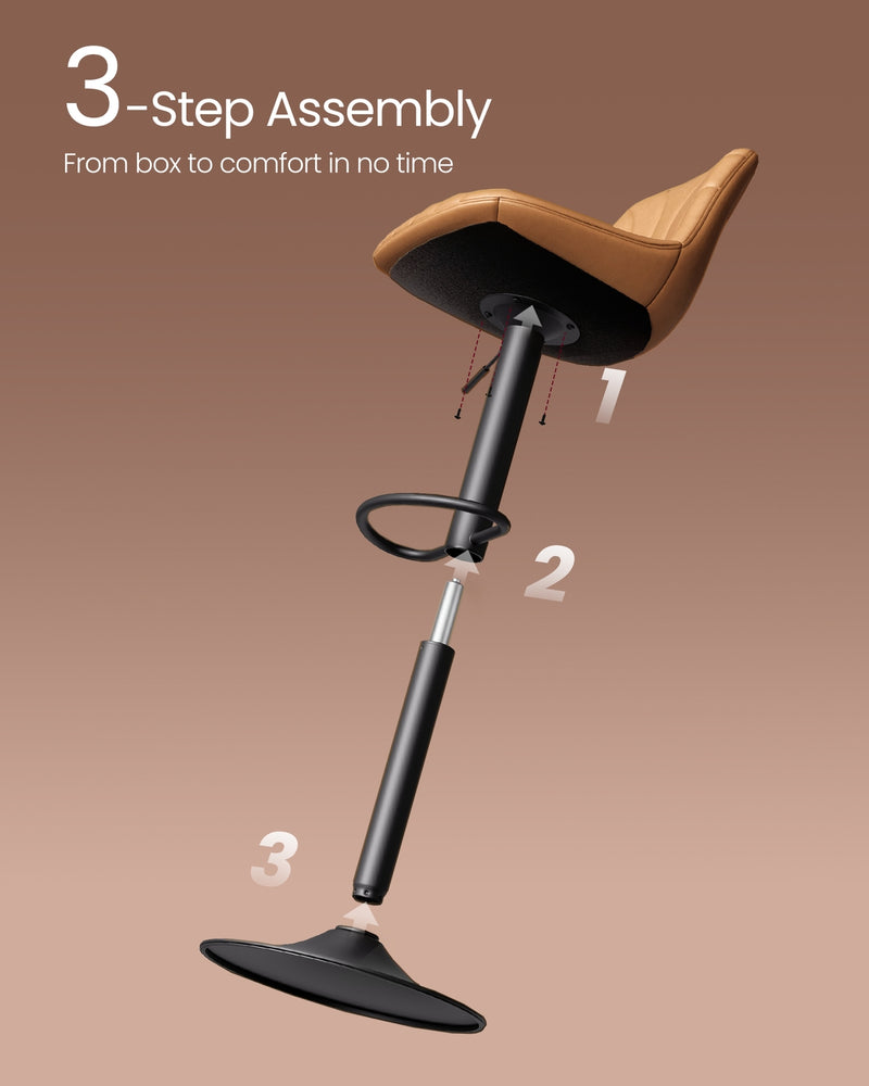 Set of 2 Adjustable Bar Stools with Backrests in Caramel Brown Faux Leather by Vasagle VASAGLE