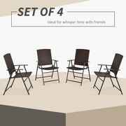 Set of 4 Brown Folding Rattan Chairs for Garden or Patio with Comfortable Seating