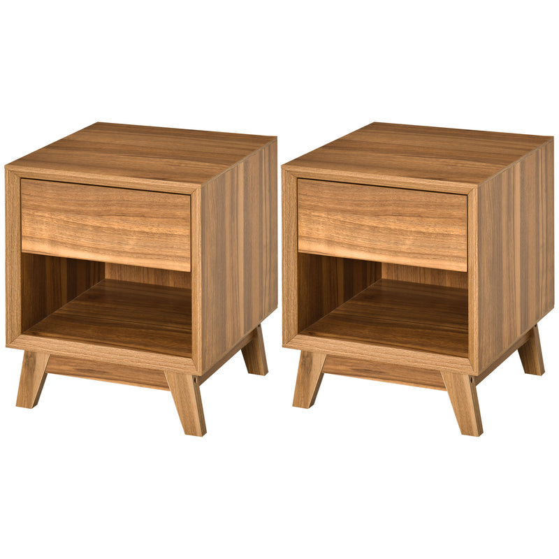 Set of 2 Bedside Tables with Drawer and Shelf Ideal for Bedroom or Lounge Walnut Brown