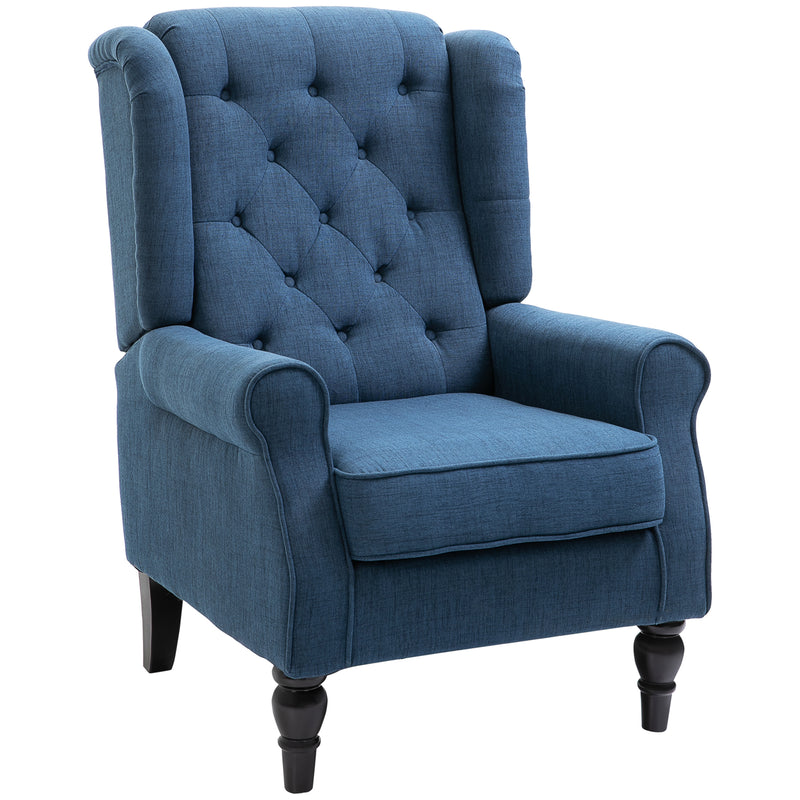 Retro Wingback Accent Chair with Button Tufted Upholstery for Living Room Comfort Blue