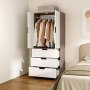 Two Door Wardrobe with Drawers for Bedroom Storage, White and Brown by HOMCOM