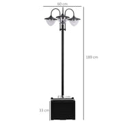 189cm Black Solar Lamp Post with Planter 3 Head Automatic LED Street Light by Outsunny
