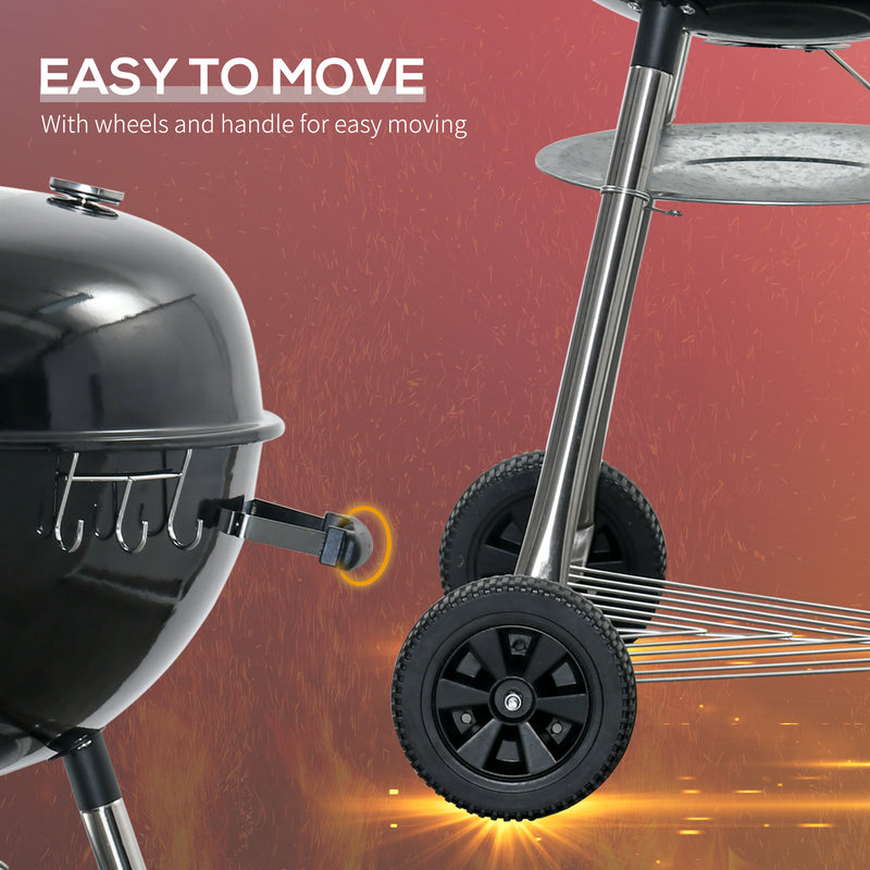 Portable Charcoal Kettle BBQ Grill in Black with Lid and Vents for Outdoor Cooking by Outsunny