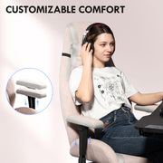 Pale Pink Fabric Gaming Chair With Lumbar Support And Headrest For Comfortable Play
