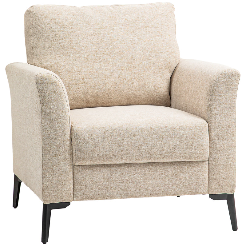 Beige Linen Look Armchair with Padded Seat and Wooden Legs by HOMCOM