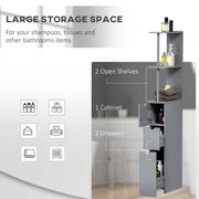 Tall Freestanding Bathroom Cabinet With Drawers And Open Shelves For Small Spaces Grey