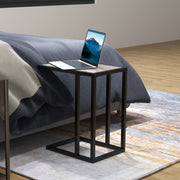 C Shape Bedside Table with Metal Frame and Marble Effect Top for Living Room, Grey