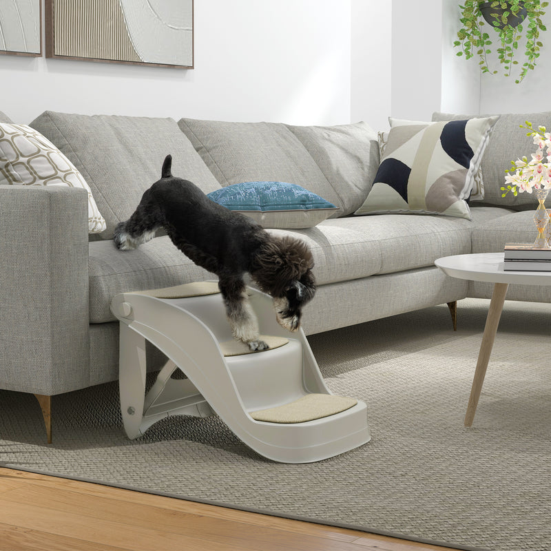 Foldable 3 Step Pet Stairs with Non Slip Mats for Small Dogs Ideal for Sofas and Beds Grey