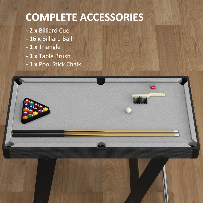 3.5ft Folding Pool and Snooker Table with Cues Balls and Accessories for Home Grey AOSOM