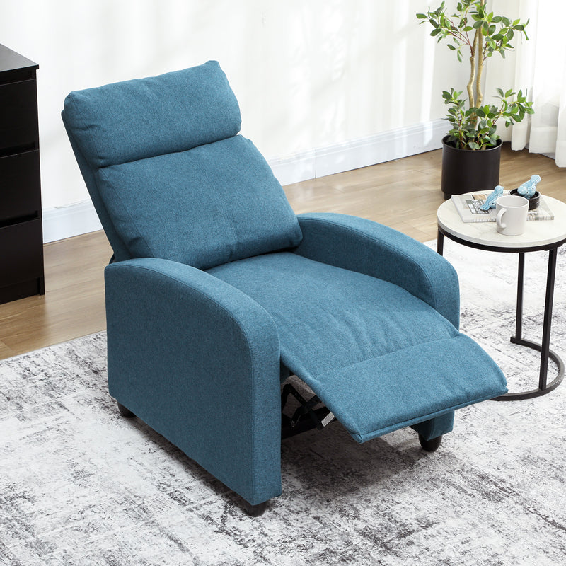 Push Back Recliner Armchair with Footrest and 135 Degree Recline for Lounge Comfort Blue