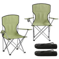 Folding Camping Chair Set of 2 with Wide Seat and Cup Holder for Garden or Trips Army Green