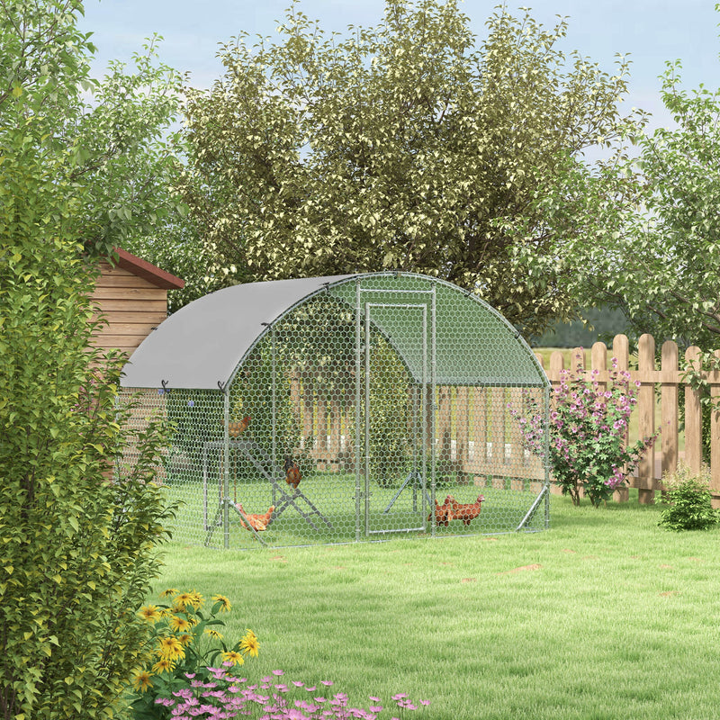 Large Walk In Metal Chicken Coop with Activity Shelf for Outdoor Poultry and Rabbits Grey