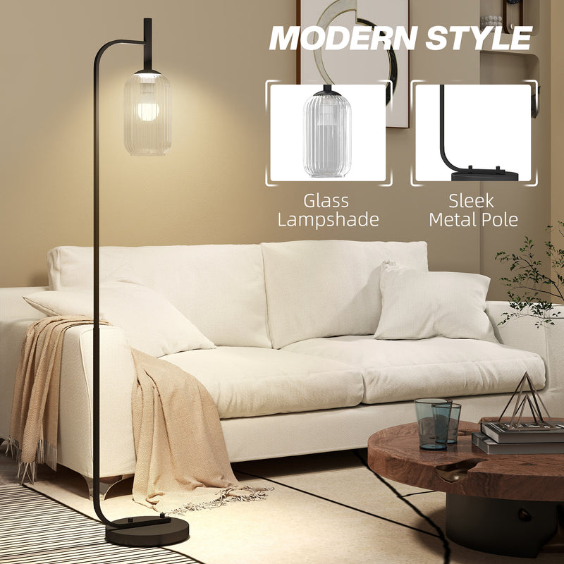 Modern Black Floor Lamp with Glass Shade and Foot Switch for Living Room or Bedroom