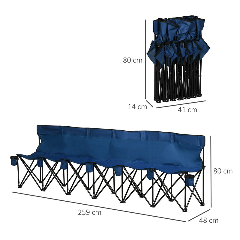 Folding 6 Seater Bench for Easy Group Seating with Cup Holders and Carry Bag Blue