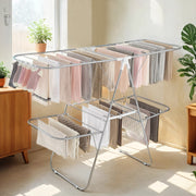 Foldable Two Tier Clothes Drying Rack with Adjustable Wings for Indoor Laundry by Songmics