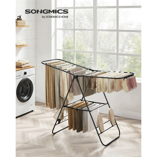 Black Foldable Clothes Airer with Drying Rack for Indoor and Outdoor Use by Songmics