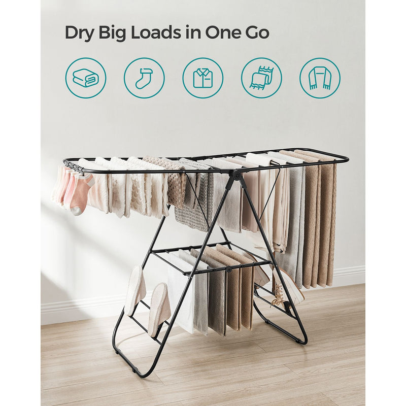 Black Foldable Clothes Airer with Drying Rack for Indoor and Outdoor Use by Songmics