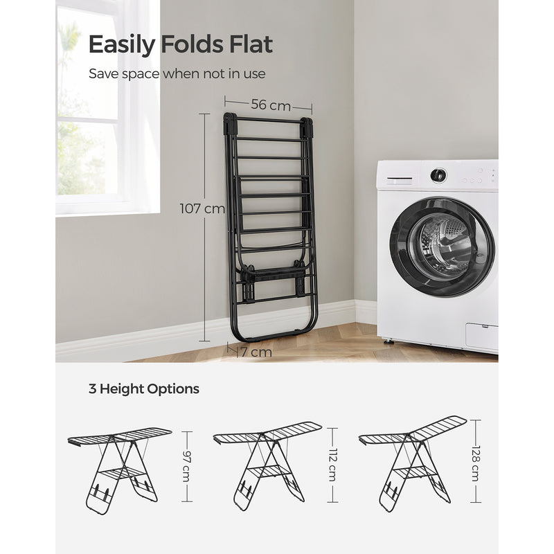 Black Foldable Clothes Airer with Drying Rack for Indoor and Outdoor Use by Songmics