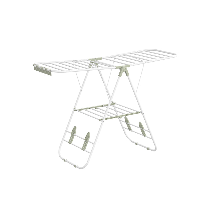 Foldable Clothes Airer with Multiple Drying Rails in White and Green by Songmics