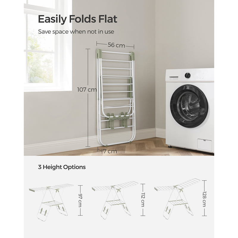 Foldable Clothes Airer with Multiple Drying Rails in White and Green by Songmics