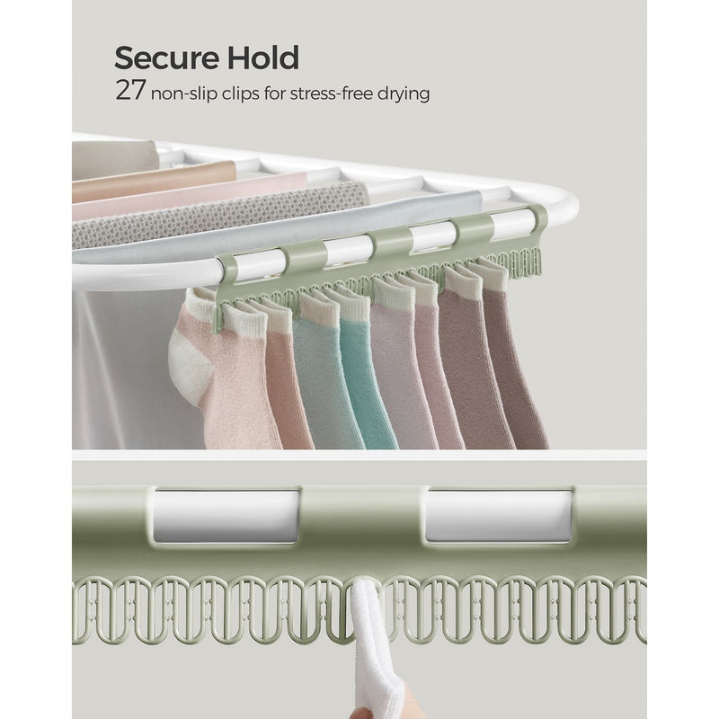 Foldable Clothes Airer with Multiple Drying Rails in White and Green by Songmics